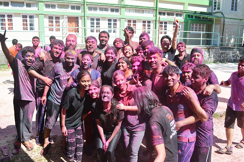 The college painted in the colours of festivity